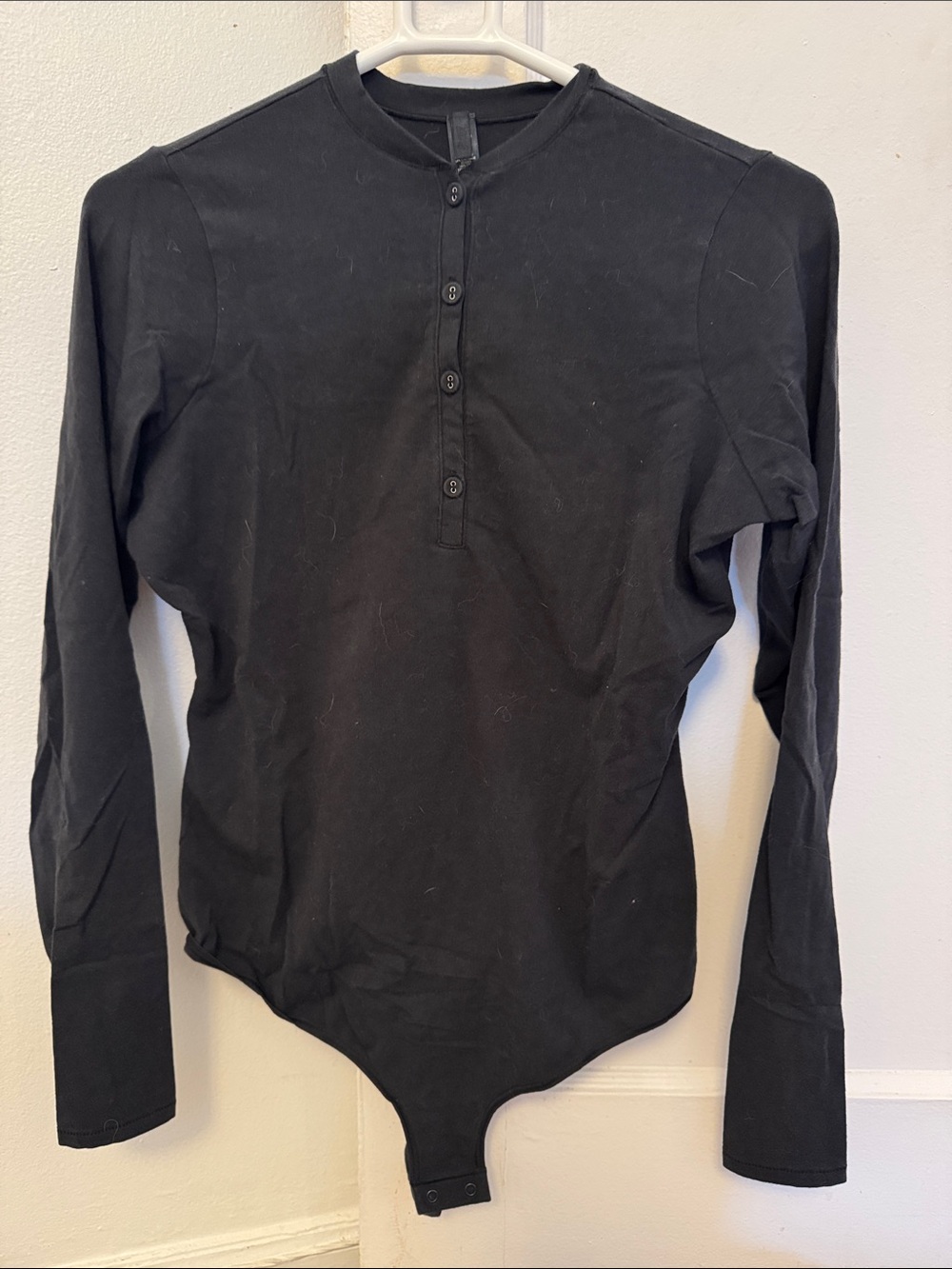 SKIMS Black Long-Sleeve Henley Bodysuit